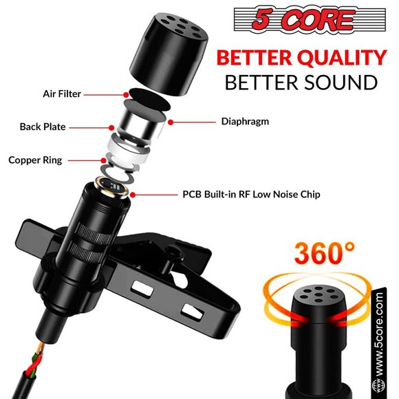 5 CORE Premium Lavalier Microphone Lapel Clip-on Mini Wired Omnidirectional Cond - Picture 4 of 15